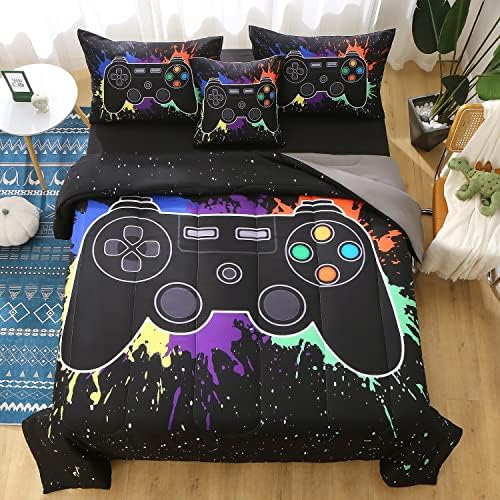 JQinHome Twin Gamer Comforter Set - 6 Piece Bed in A Bag