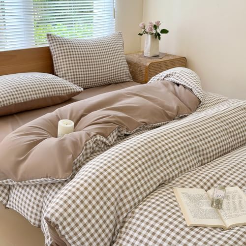 Twin Grid Gingham Duvet Cover Set - Washed Microfiber