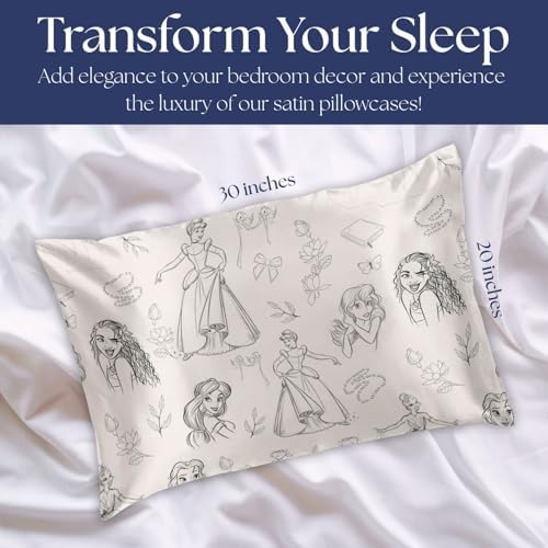 Jay Franco Disney Princess Satin Pillowcase - 20x30 Inch Beige