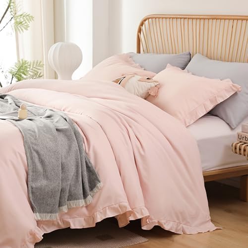 JANZAA Pink Ruffle Queen Comforter Set 3PCS