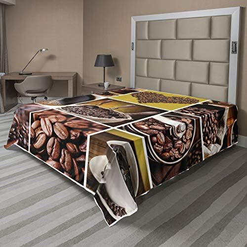 Ambesonne Coffee Flat Sheet 108x102 Inches California King Brown Mustard