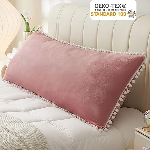 LIFEREVO Velvet Body Pillowcase with Pom-Poms 20x54 Old Pink