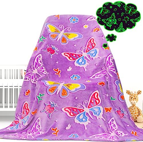 Glow in the Dark Butterfly Blanket for Girls and Kids