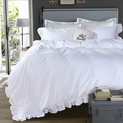 QSH White Ruffle Twin Duvet Cover Set 3 Pieces