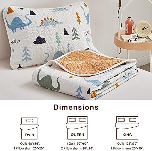 Joyreap 2-Piece Cotton Quilt Set Twin Dinosaur Reversible Design