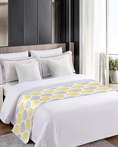 Minimalist Yellow Grey Leaf Bed Runner Scarf Set