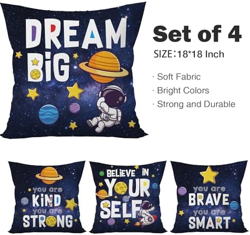 Yuzi-n Space Astronaut Pillow Covers Set of 4 Navy Blue