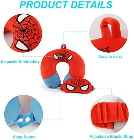 ETOILESEA Superhero Travel Pillow with Eye Mask for Kids Adults