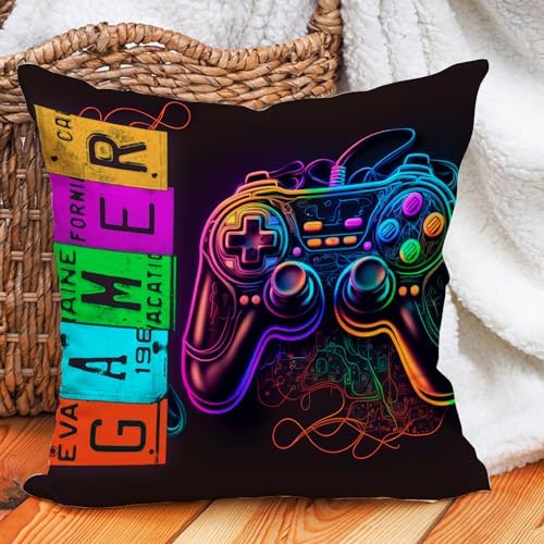 Leaveland Neon Gaming Throw Pillow Cover 18x18 Inch 1