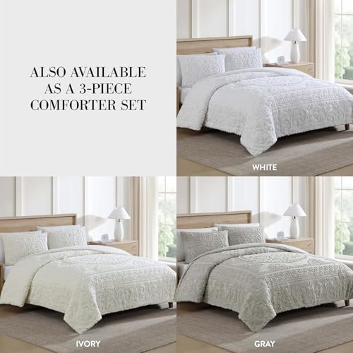 Beatrice Home Fashions Medallion Chenille Bedspread King White 1