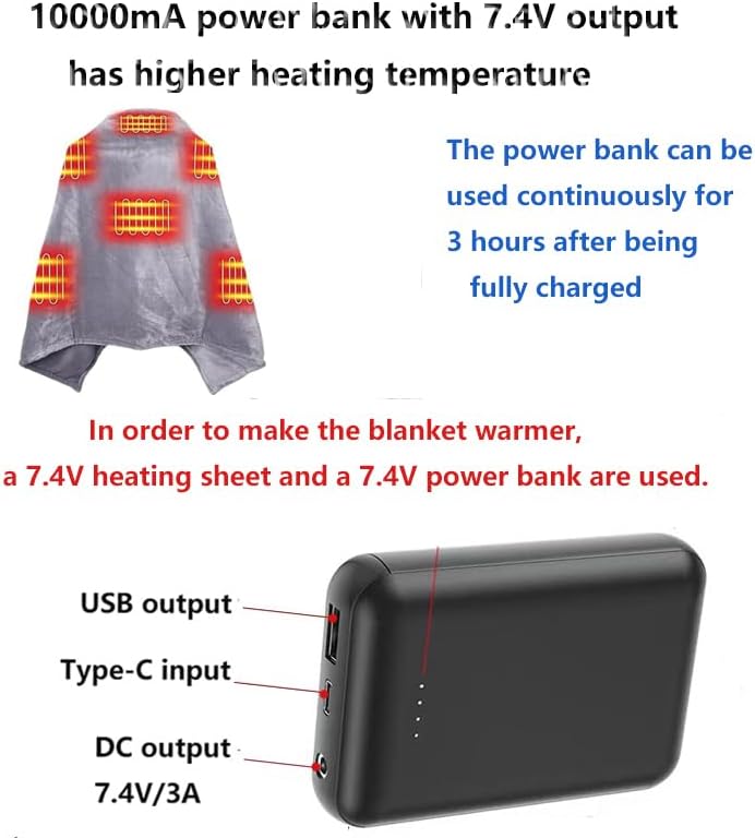 MIUPWULA Heated Throw Blanket with 10000mAh Power Bank