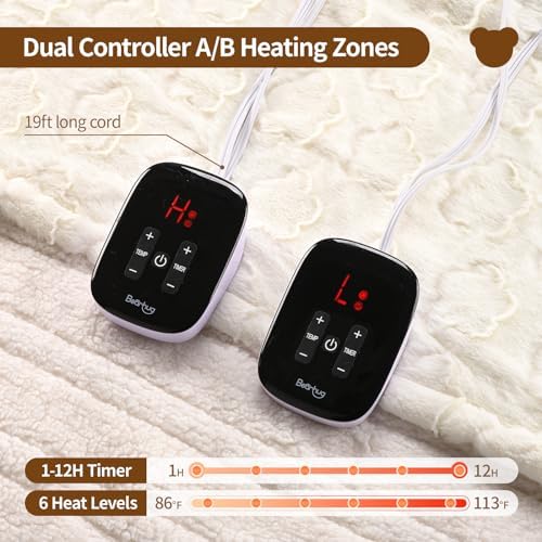 Bearhug King Size Electric Blanket 100 x 90 with Dual Controller