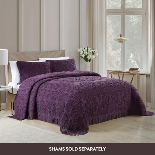 Beatrice Home Fashions Medallion Chenille Bedspread Queen Eggplant 1