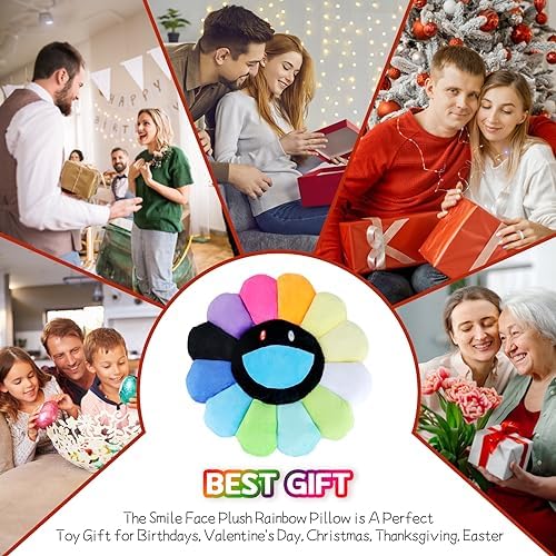 SNEPOO Smile Face Plush Rainbow Pillow - 40cm Black and White