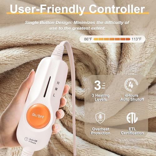 Gintao Heated Blanket Throw with Detachable Hat and Snap Buttons