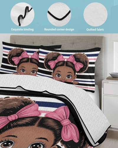 Stongaro Quilt Twin XL Black Pink Stripes Set