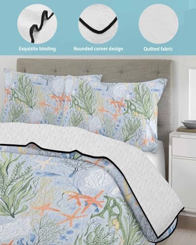 Stongaro Twin XL Green Coral Quilt Set 3 Piece