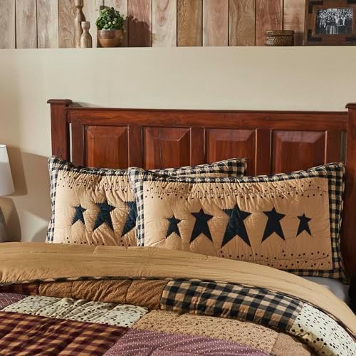 VHC Brands Sham King Quilted Pillow Cover 21x37 Natural