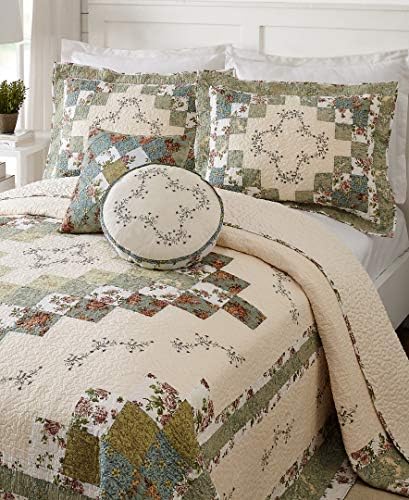 Olivia Embroidered Quilted Bedspread - King GreenCream