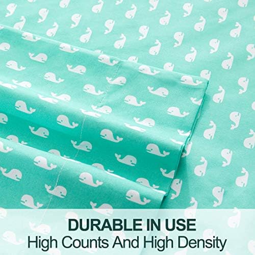 Vonty Kids Bed Sheets Twin Green Whale Print Set