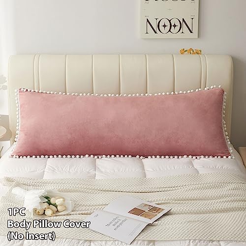 LIFEREVO Velvet Body Pillowcase with Pom-Poms 20x54 Old Pink