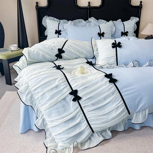 SOUKECHY Princess Pink Ruffle Duvet Cover Set with Bowtie