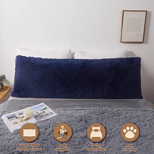 MEGO Shaggy Faux Fur Body Pillow Cover - Dark Blue