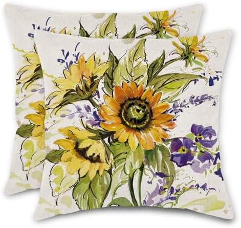 Kamiilah Sunflower Pillow Covers 2 Pack 18x18 Inch