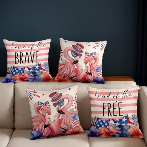 Lofaris Patriotic Flamingo Throw Pillow Covers Set of 4 1