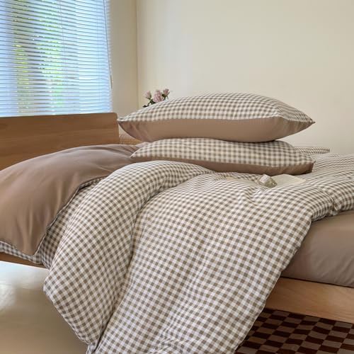 Twin Grid Gingham Duvet Cover Set - Washed Microfiber