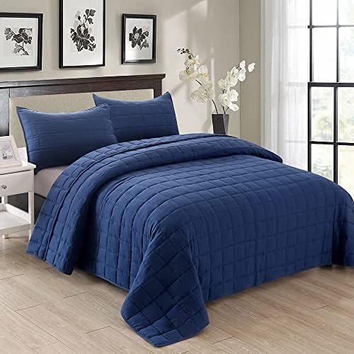 EMME Navy Blue Reversible Twin Quilt Set 1