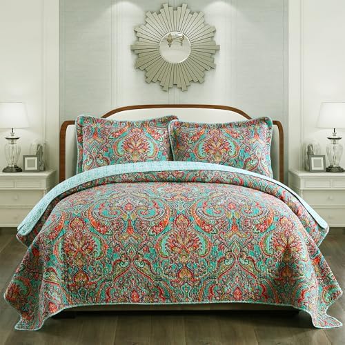NEWLAKE Reversible Patchwork Quilt Set King Size Cotton