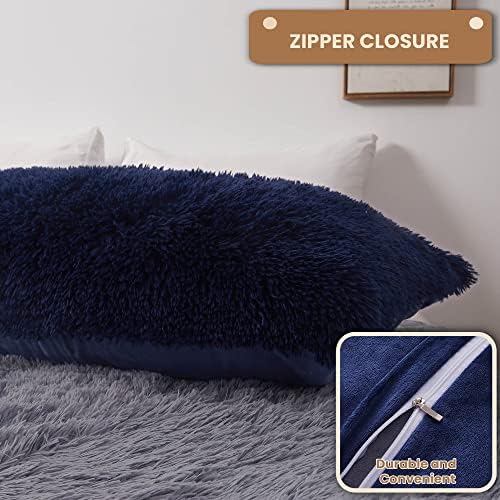 MEGO Shaggy Faux Fur Body Pillow Cover - Dark Blue