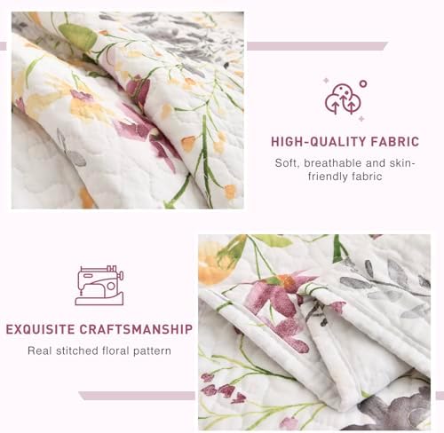 Lady Ann Wild Floral Printed Queen Bed Quilt Set 3 PCS