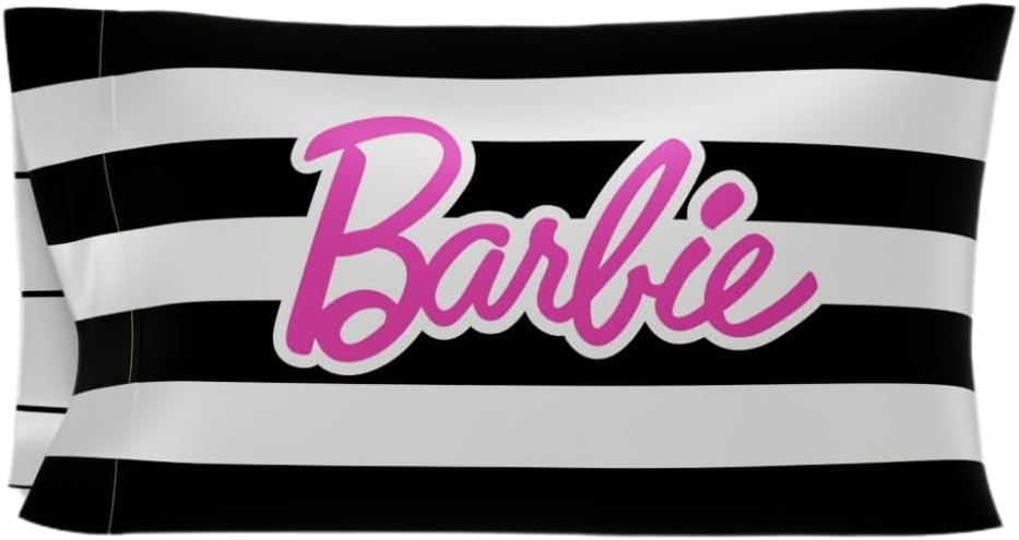 Franco Collectibles Barbie Black White Striped Pillowcase 20x30