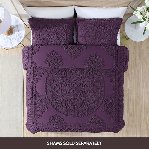 Beatrice Home Fashions Medallion Chenille Bedspread Queen Eggplant 1