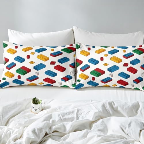 Feelyou Building Blocks Fitted Sheet Twin Size Kids Toy Bedding Set