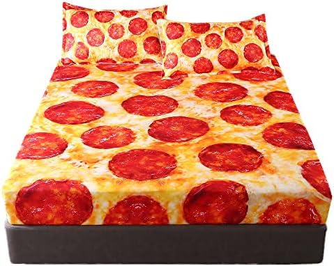 QJMiaofang Kids Funny Pizza Bed Sheet Set 3PCS Queen Size