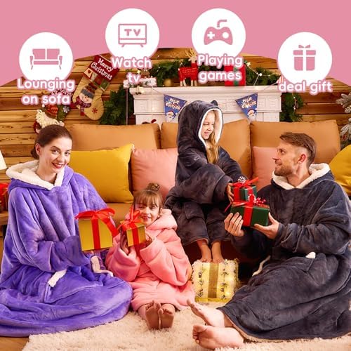 yescool Wearable Blanket Hoodie for Kids One Size Grey