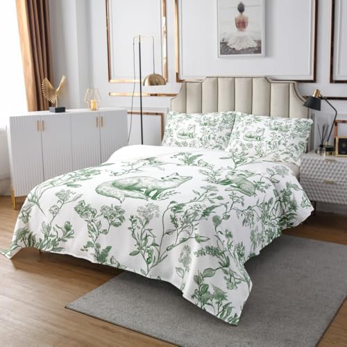 Erosebridal Kids Fox Quilt Set with Botanical Leaves Flowers