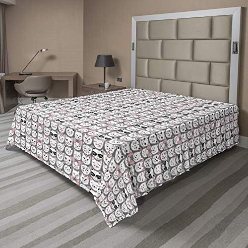 Ambesonne Cat Lover Flat Sheet 108x102 Inches Pale Pink Black California King