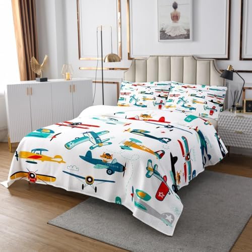 Feelyou Cartoon Aircraft Coverlet Set for Kids 1