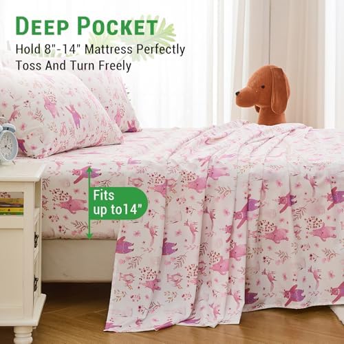 Gogreen Kids Bed Sheet Set Full Size 4PCS Pink Bear