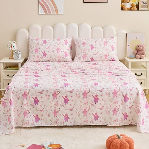 Gogreen Kids Bed Sheet Set Full Size 4PCS Pink Bear