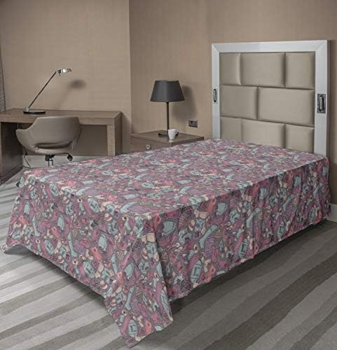 Ambesonne Flat Sheet - 102x66 Inches Grey Teal Multicolor