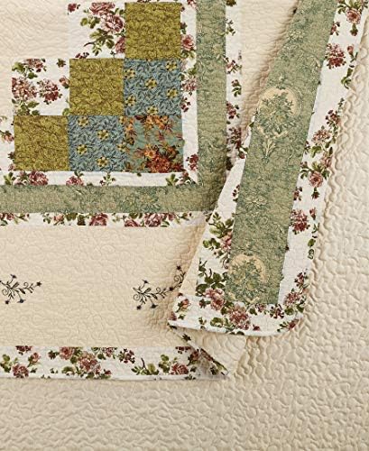 Olivia Embroidered Quilted Bedspread - King GreenCream
