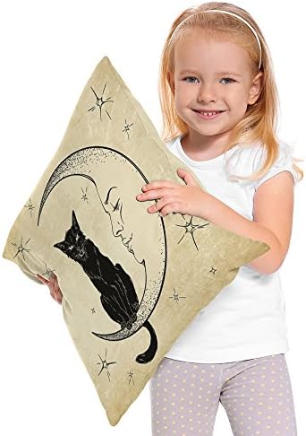 Moslion Black Cat Sits on Moon Throw Pillow Cover 18x18 Inch