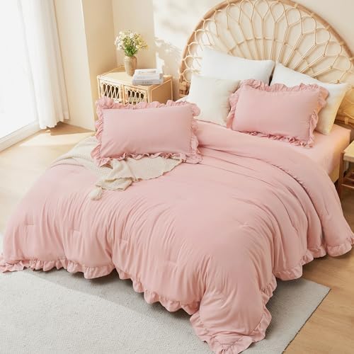 Litanika Blush Pink Ruffle Comforter Set 3 Pieces