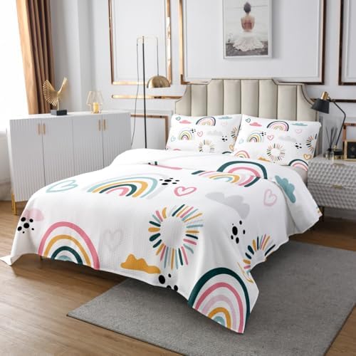 Feelyou Girls Cartoon Rainbow Bedspread Set Twin 2Pcs