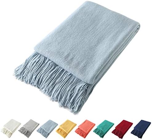 Homiest Light Blue Knitted Throw Blanket with Fringe 1